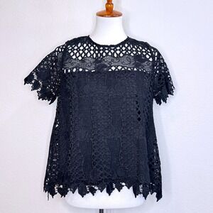 ALLISON New York Whimsigoth Black Lace Top XS Short Sleeve Lined Goth